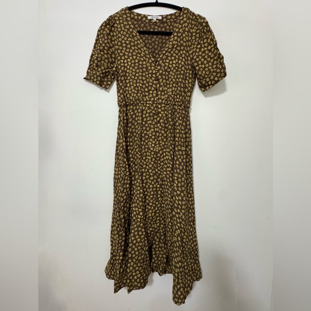 Madewell Brown and Yellow Ditsy Floral Midi Dress